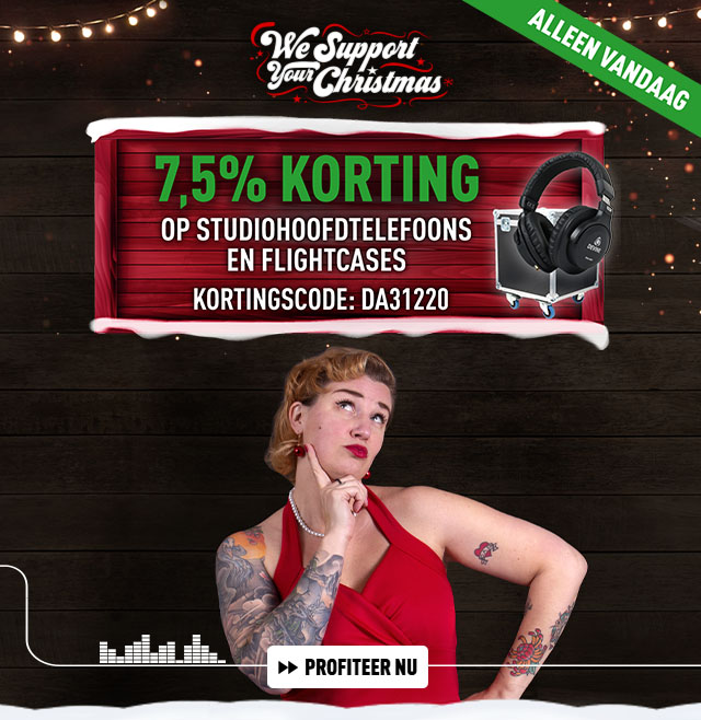 7,5% korting op studiohoofdtelefoons en flightcases