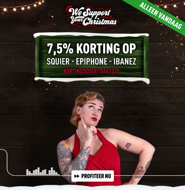 7,5% korting op Squier, Epiphone en Ibanez