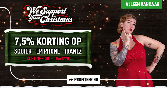 7,5% korting op Squier, Epiphone en Ibanez