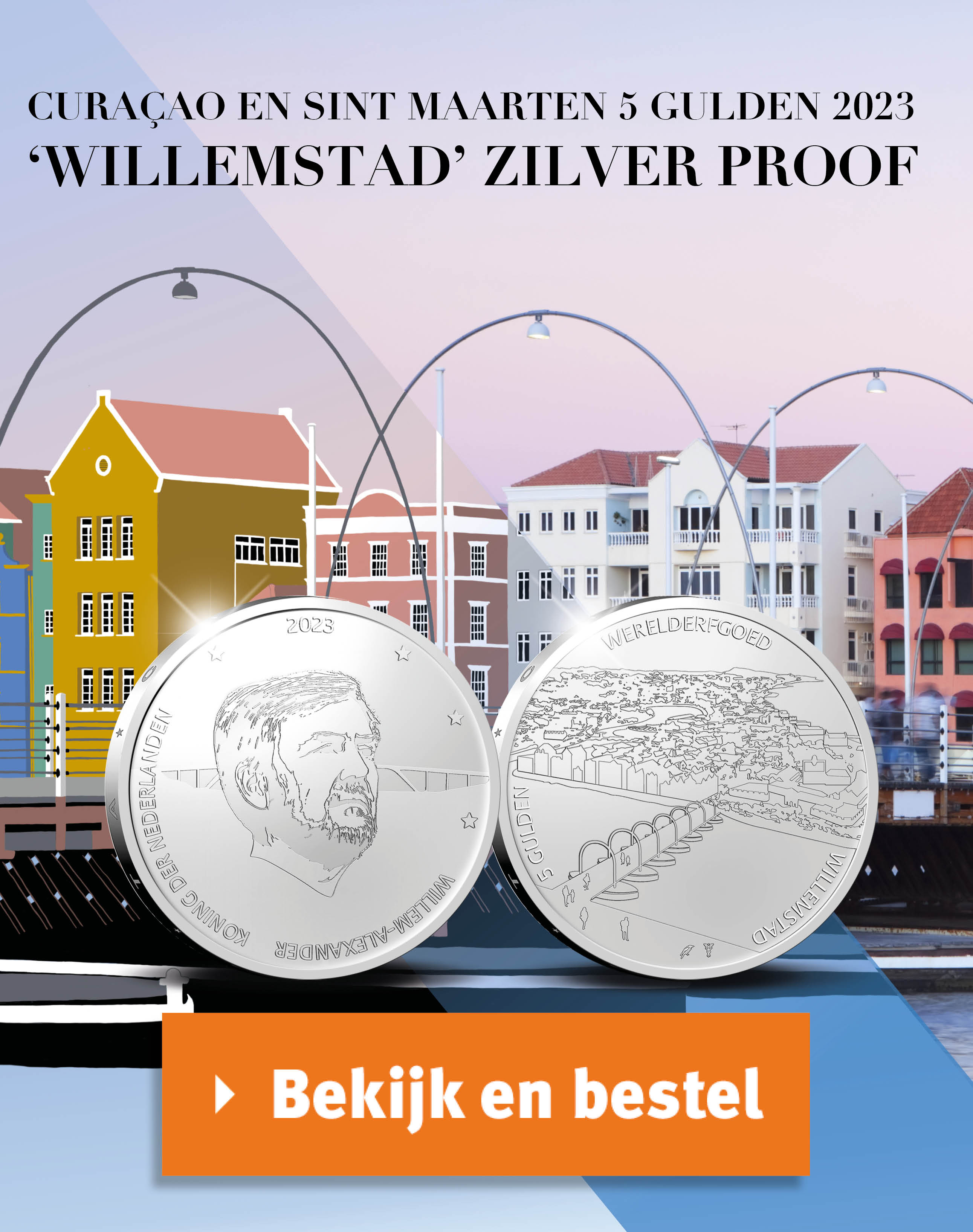 Bekijk en bestel: Curaçao en Sint Maarten 5 Gulden 2023 'Willemstad' Zilver Proof
