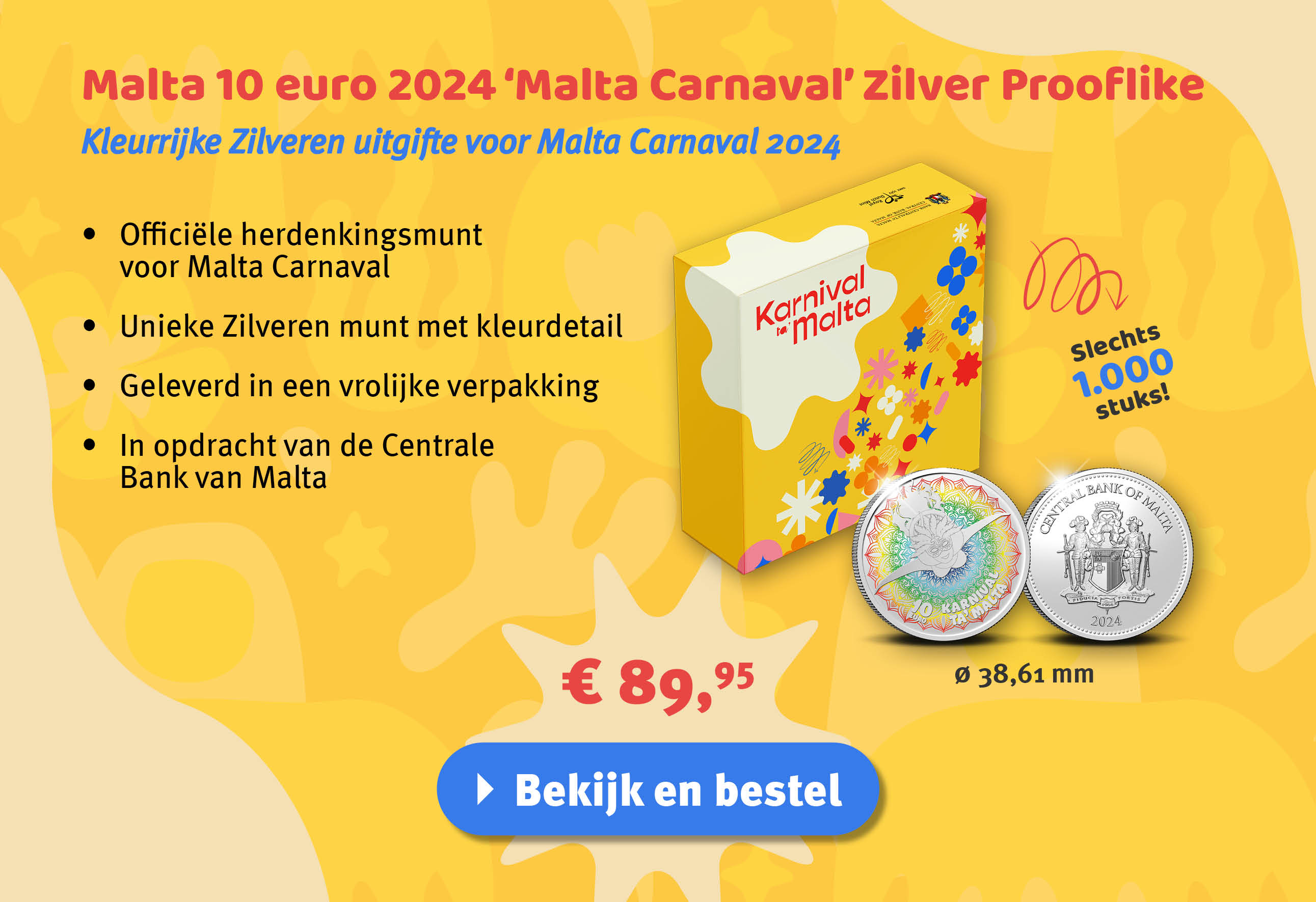 Bekijk en bestel: Malta 10 euro 2024 ‘Malta Carnaval’ zilver prooflike