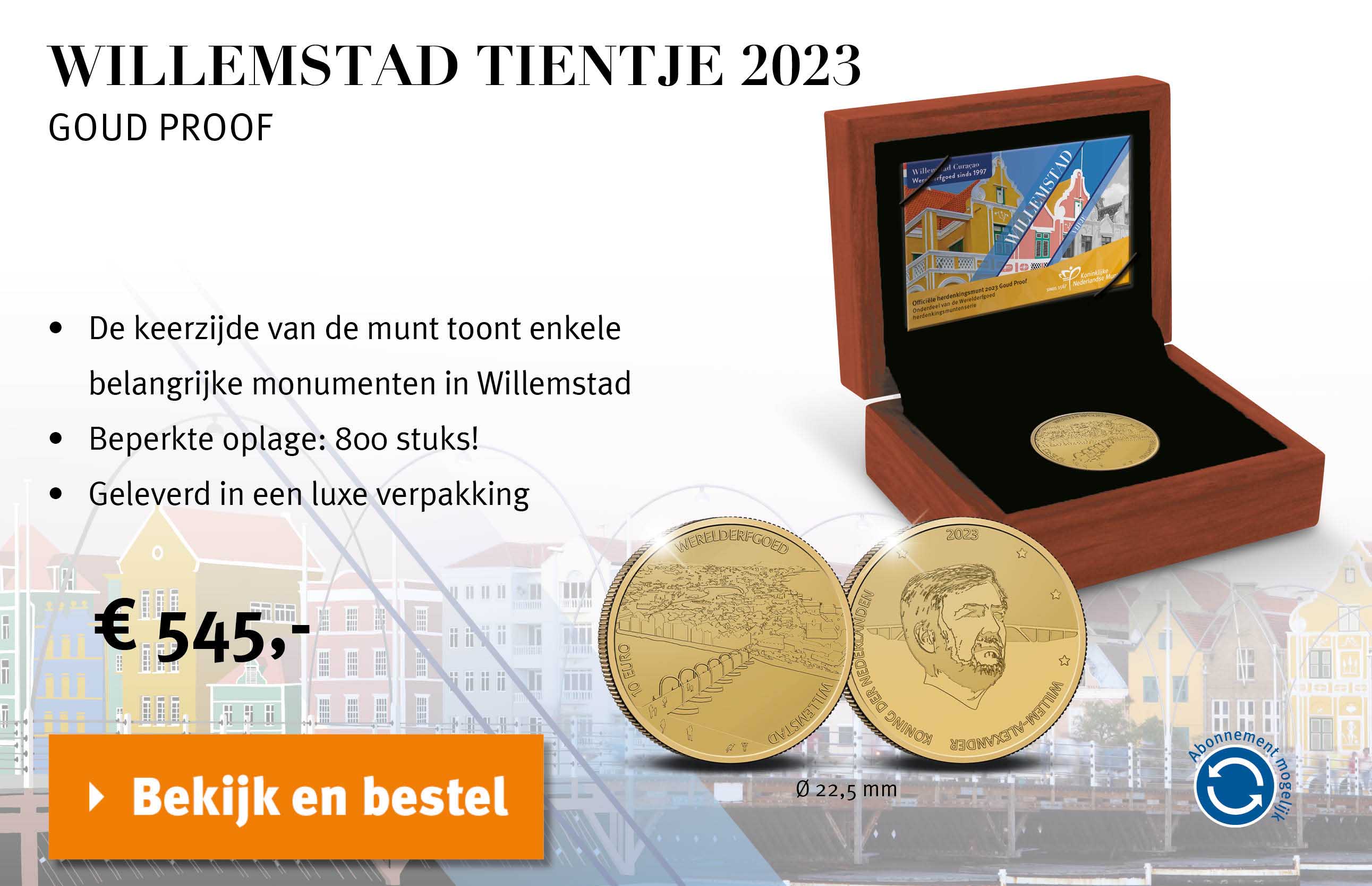 Bekijk en bestel: Willemstad Tientje Goud Proof 2023