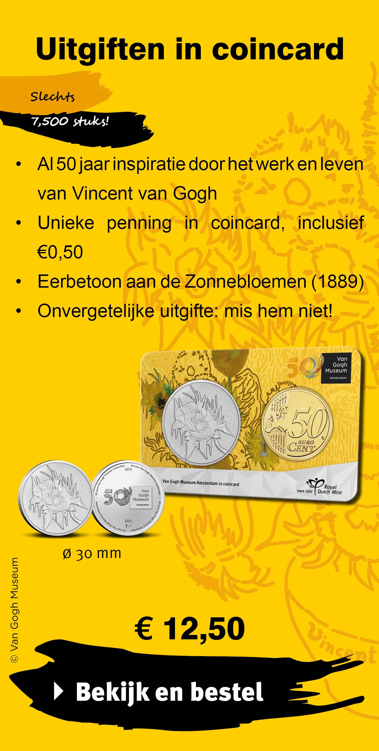 Bekijk en bestel: 50 jaar Van Gogh Museum penning in coincard