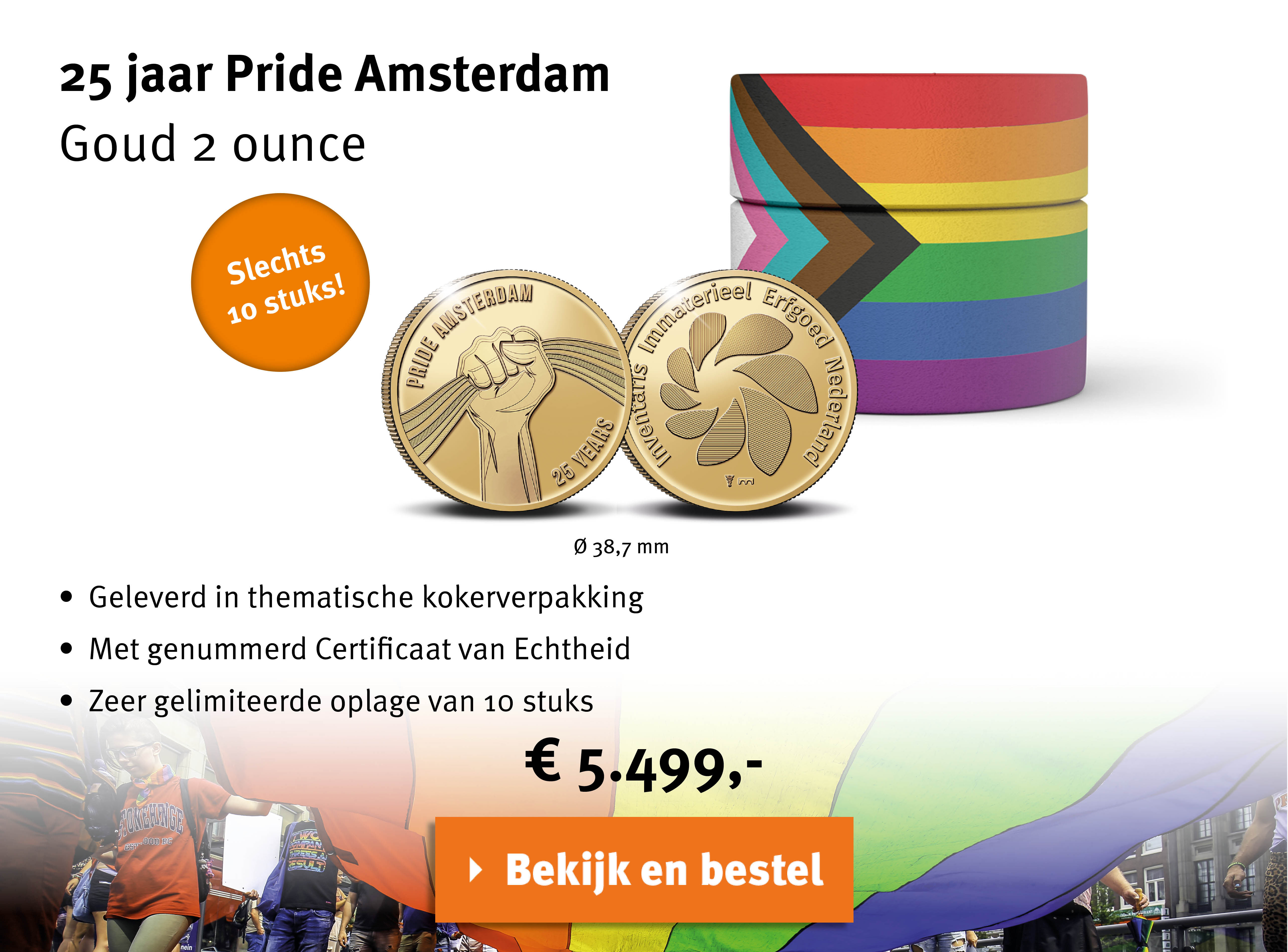 Bekijk en bestel: 25 jaar Pride Amsterdam Goud 2 ounce