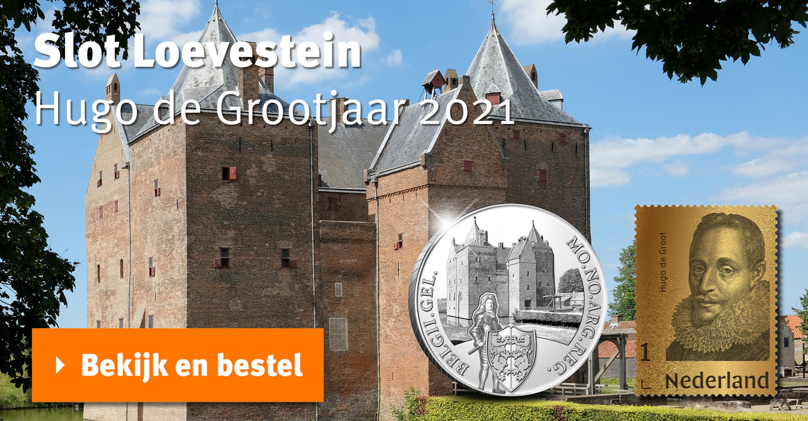 Bekijk en bestel: Zilveren Dukaat ‘Kasteel Loevenstein’ 2021 en Gouden Postzegel Hugo de Groot