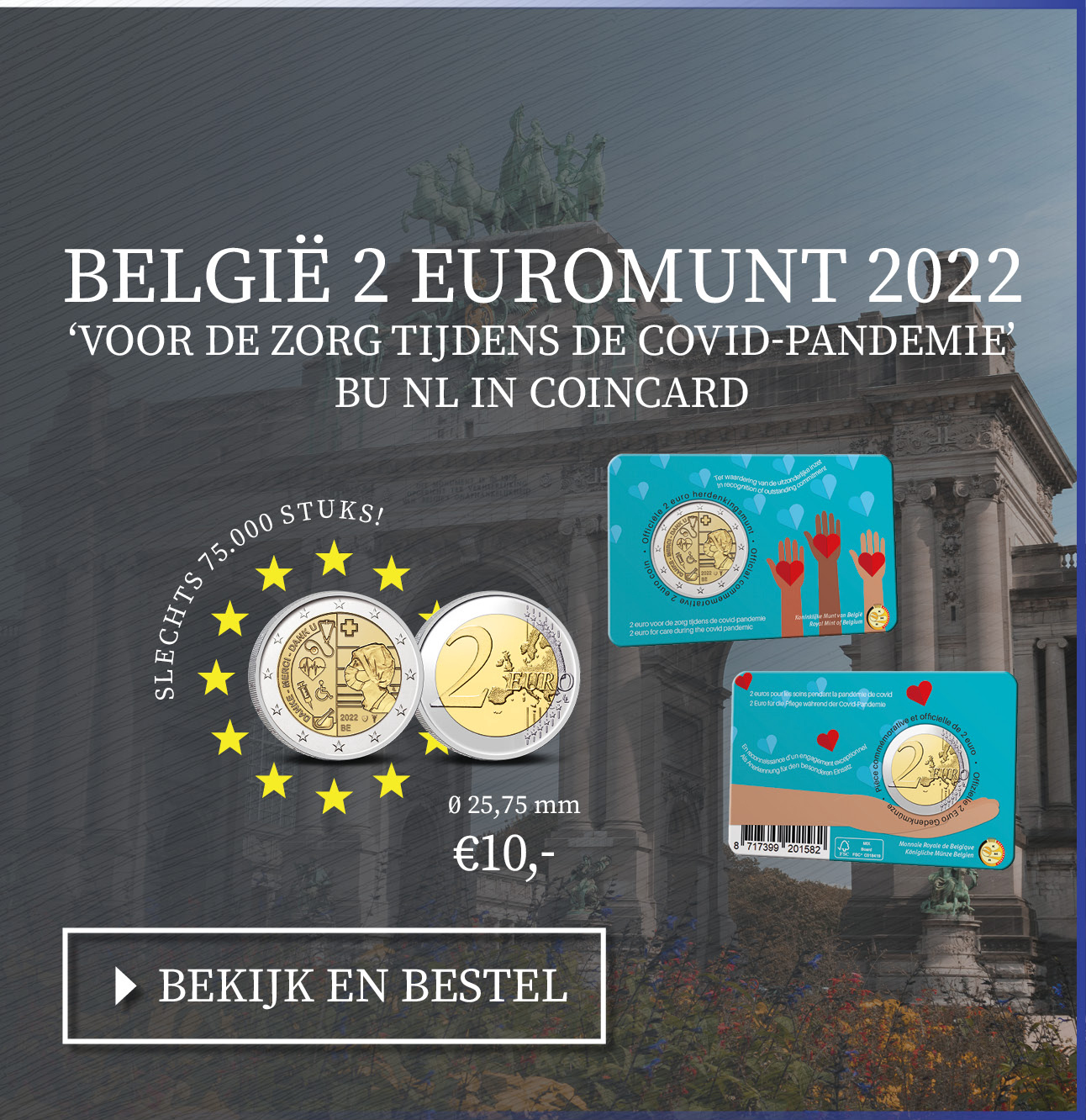 Bekijk en bestel: België 2 euromunt 2022 ‘voor de zorg tijdens de covid-pandemie’ BU in coincard NL