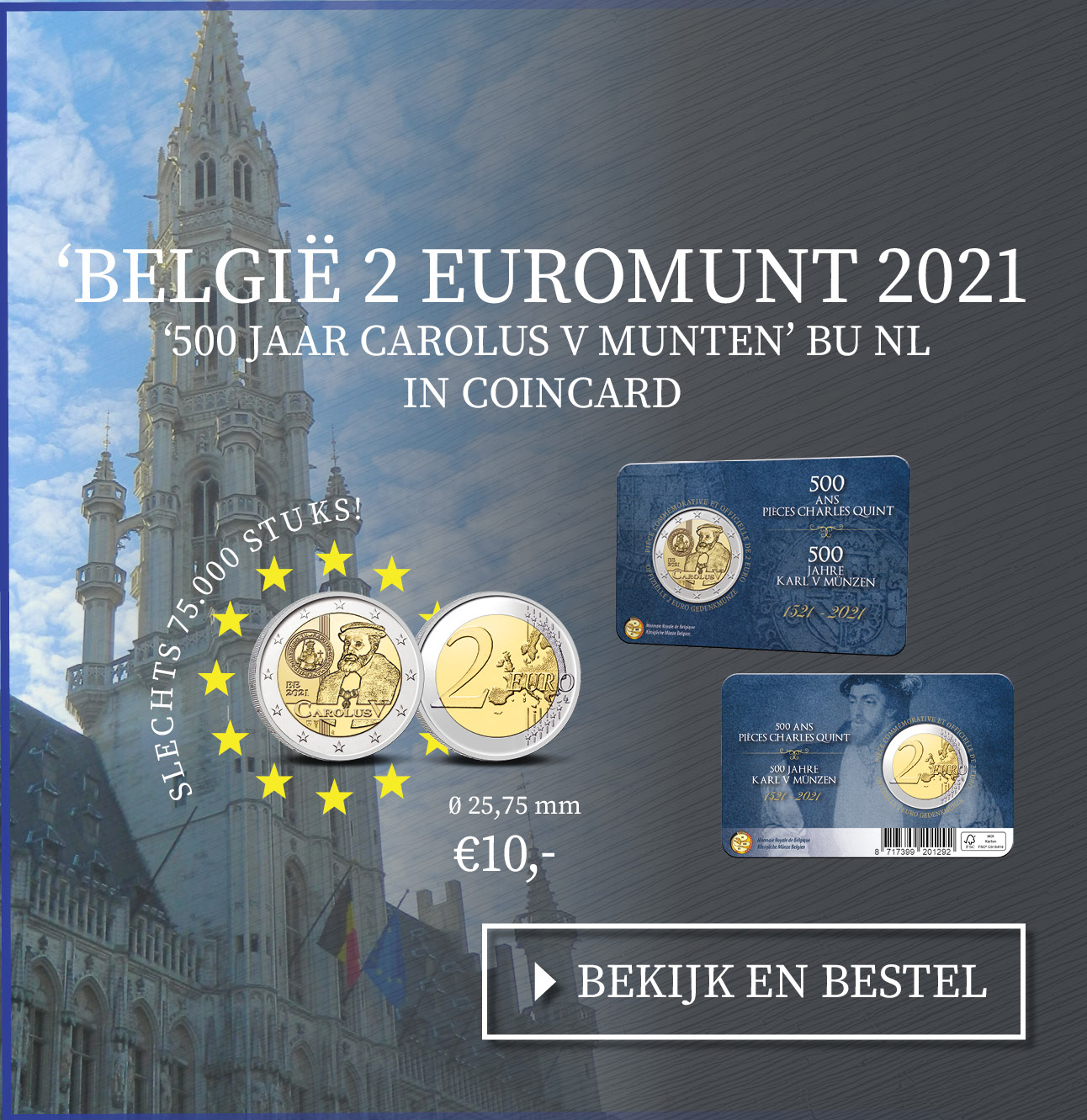Bekijk en bestel: België 2 euromunt 2021 ‘500 jaar Carolus V munten’ BU in coincard NL