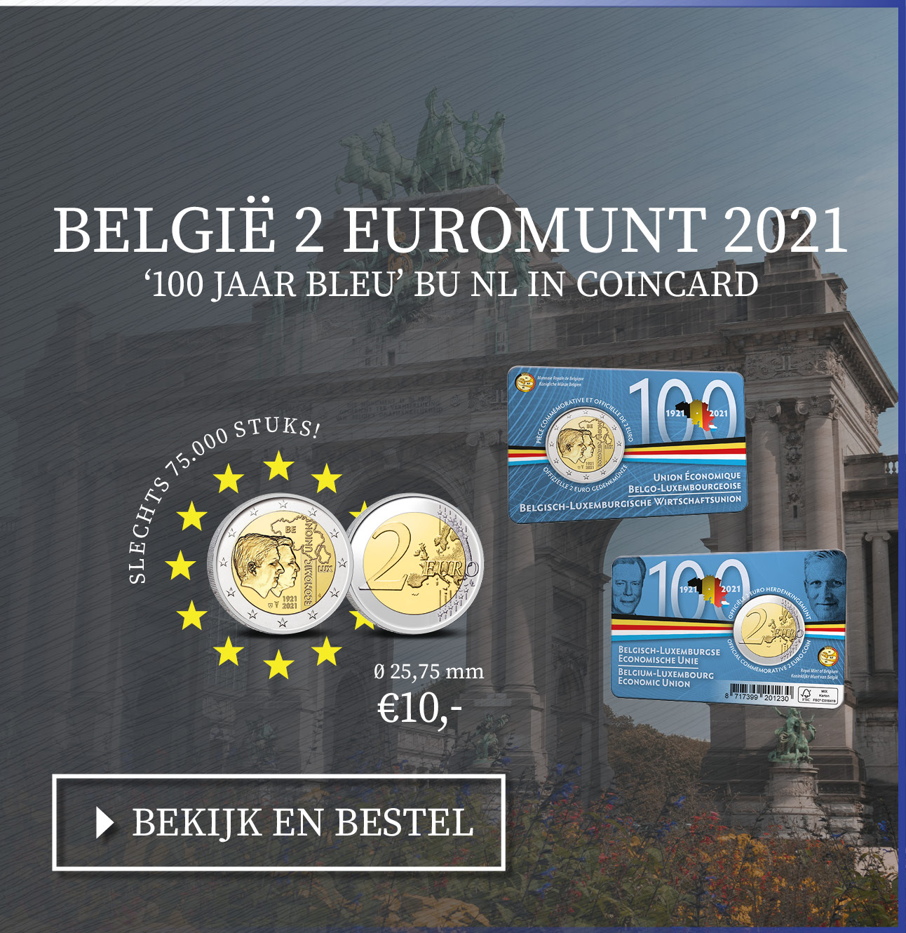 Bekijk en bestel: België 2 euromunt 2021 ‘100 jaar BLEU’ BU in coincard NL