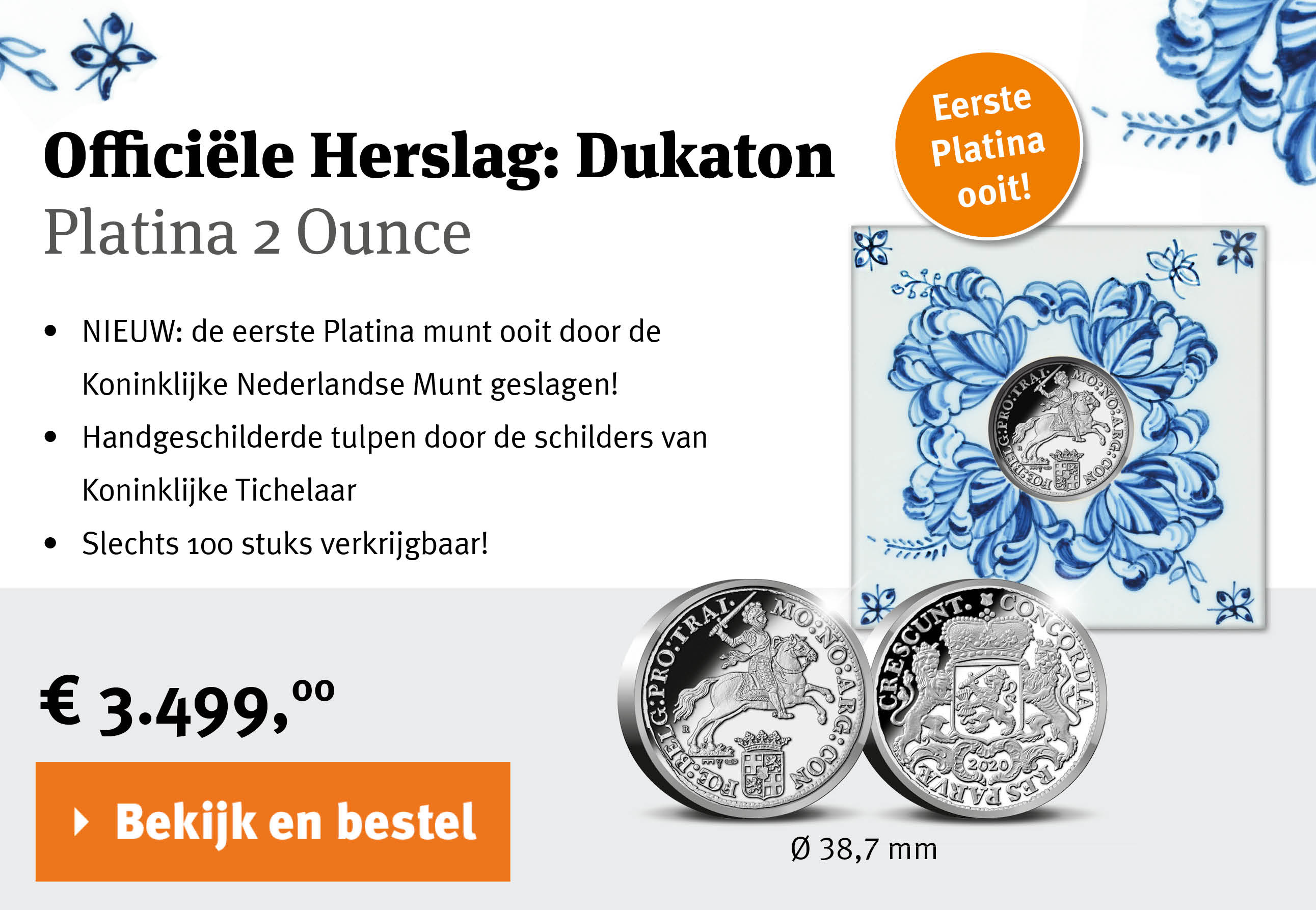 Bekijk en bestel: Officiële Herslag: Dukaton Platina 2 Ounce - Koninklijke Tichelaar editie