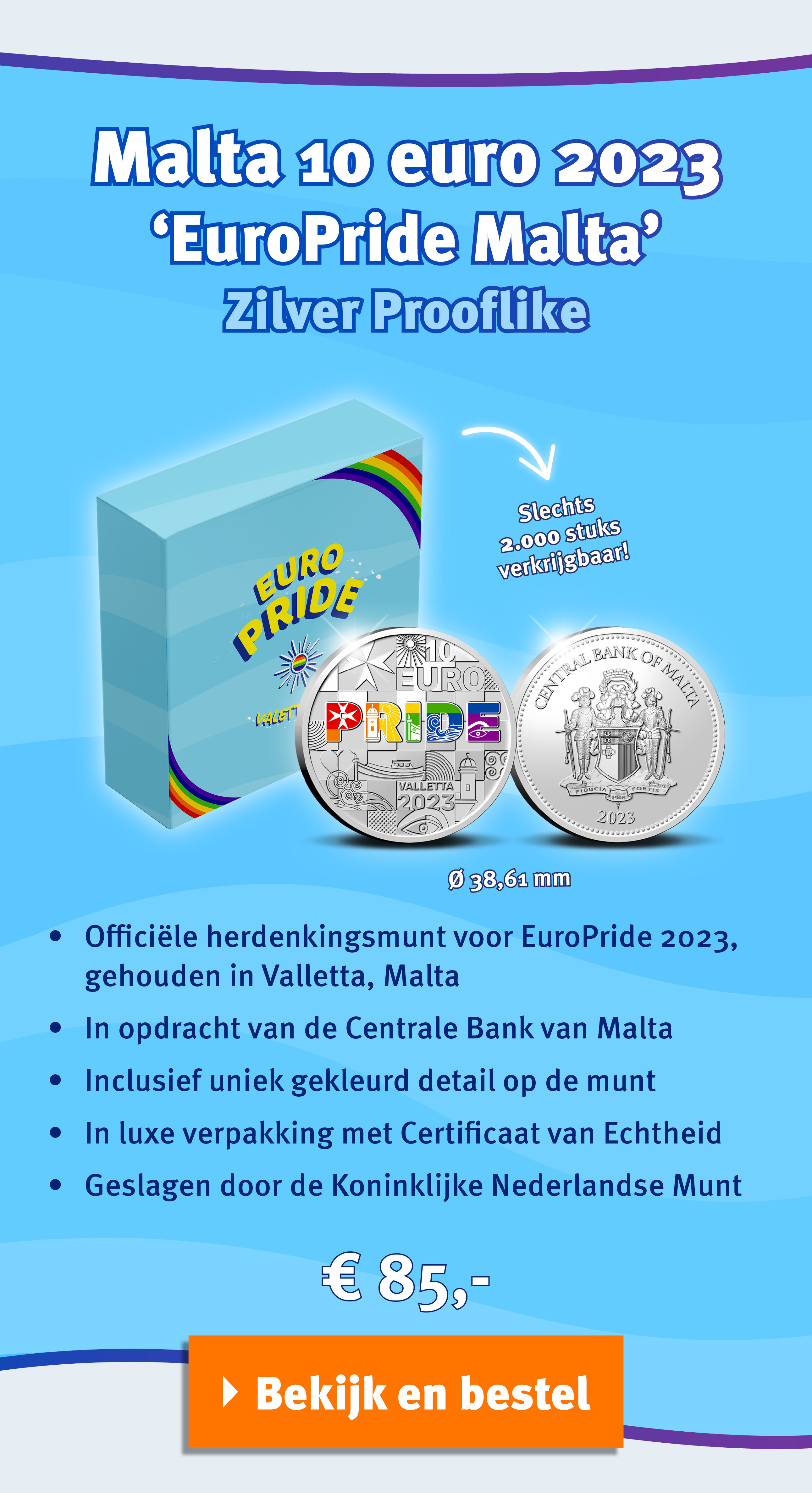 Bekijk en bestel: Malta 10 euro 2023 ‘EuroPride Malta’ Zilver Prooflike