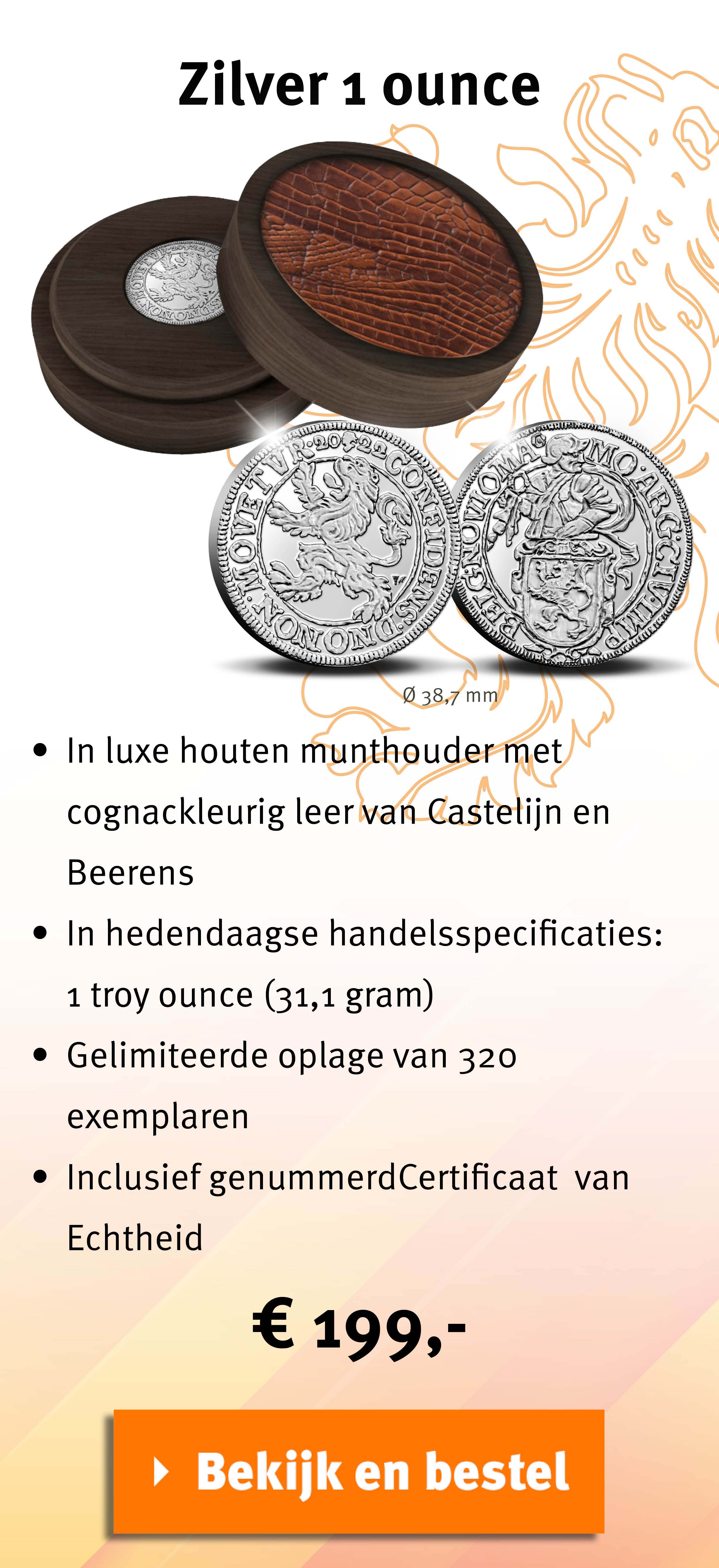 Bekijk en bestel: Officiële Herslag: Leeuwendaalder 2022 Zilver 1 ounce 