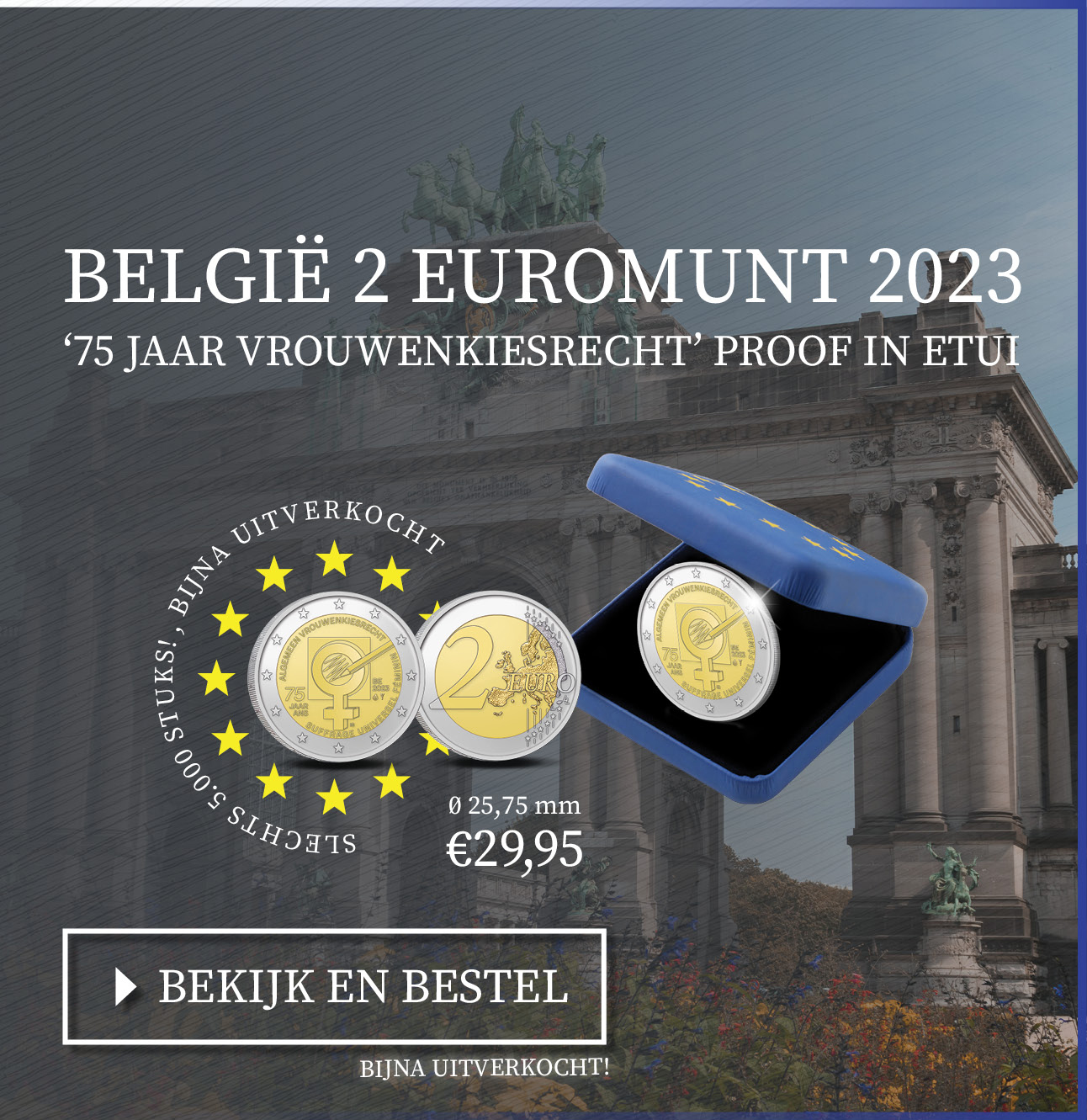 Bekijk en bestel: België 2 euromunt 2023 ‘75 jaar Vrouwenkiesrecht’ Proof in etui