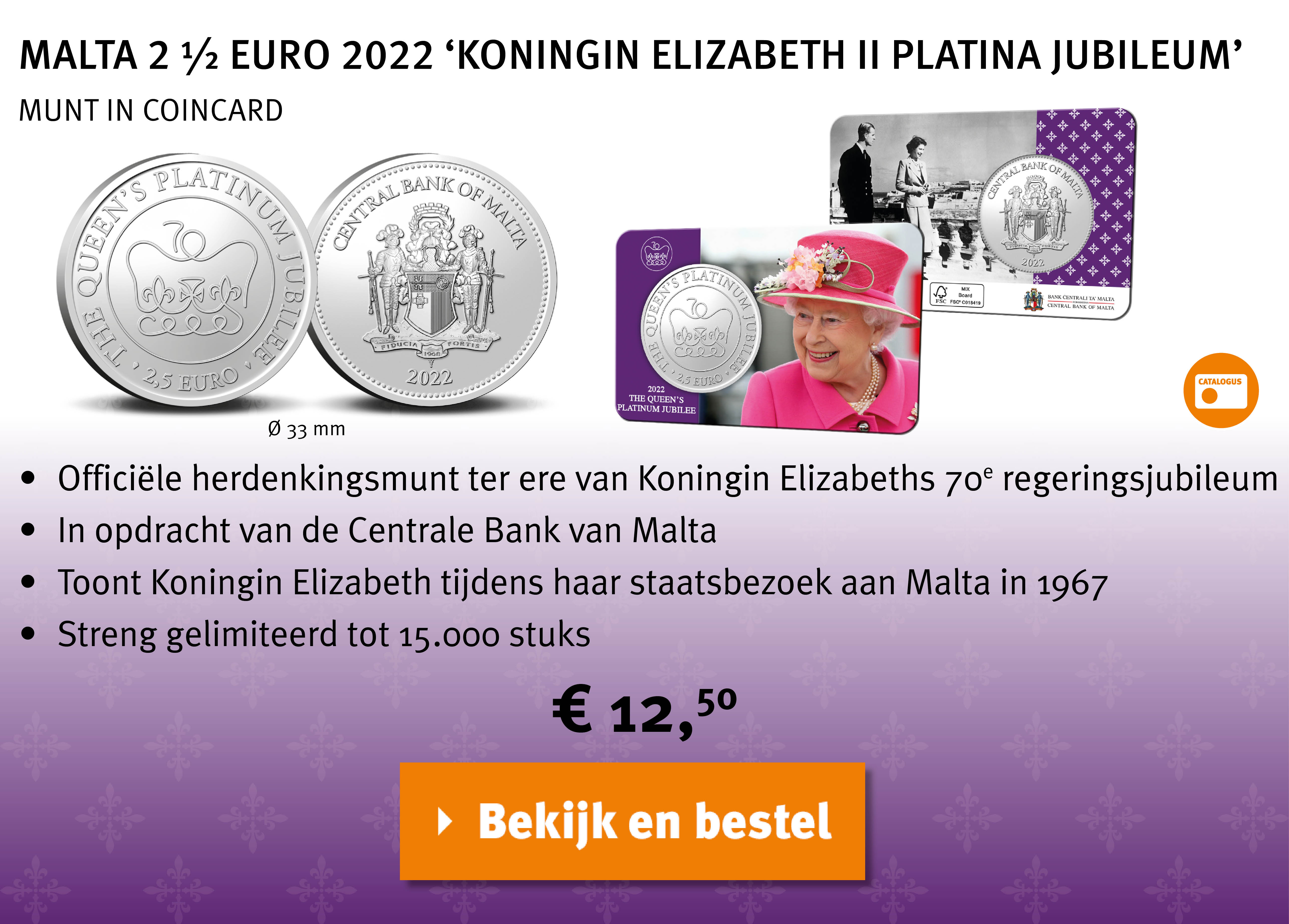 Bekijk en bestel: 2,5 Euro 2022 `Koningin Elizabeth II Platina Jubileum` coincard