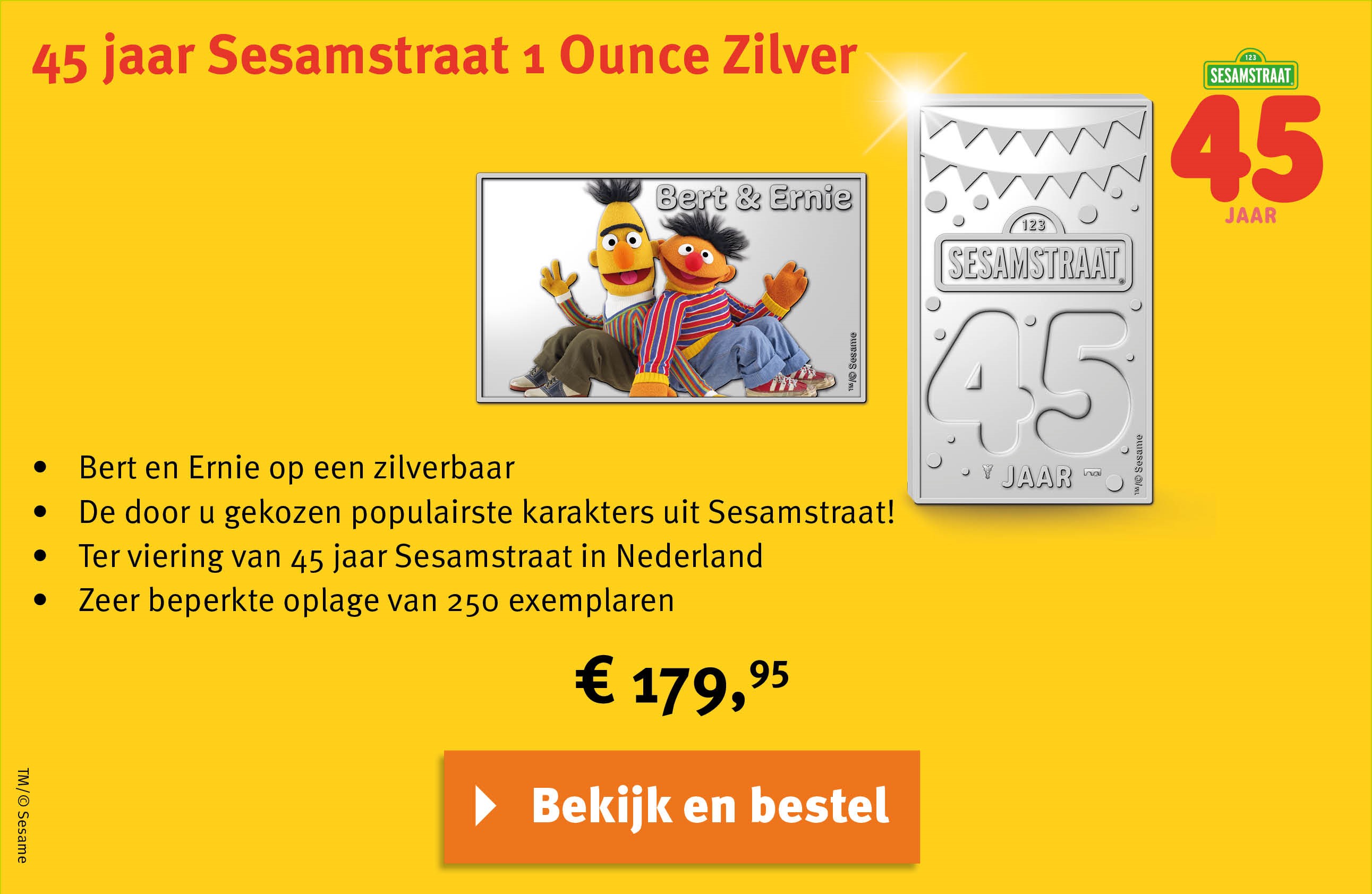 Bekijk en bestel: 45 jaar Sesamstraat 1 Ounce Zilver