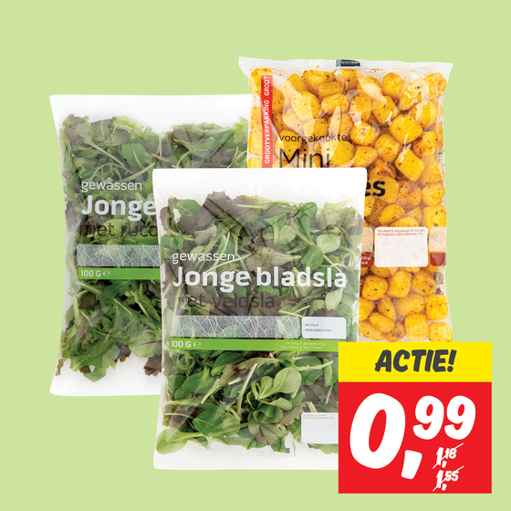 Jonge bladsla met rucola of veldsla of bistro minikrieltjes