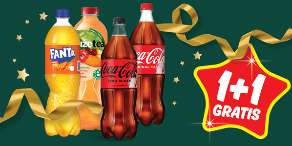 Coca-cola, Fanta, Sprite of Fuze Tea 1+1 gratis!