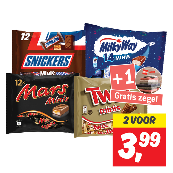 Mars, Snickers, Twix, Milky Way mini's