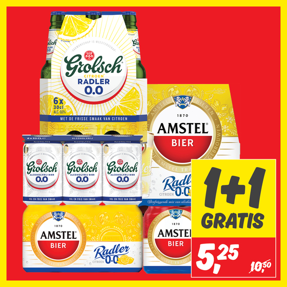 Amstel of Grolsch pilsener 0.0 of radler 0.0