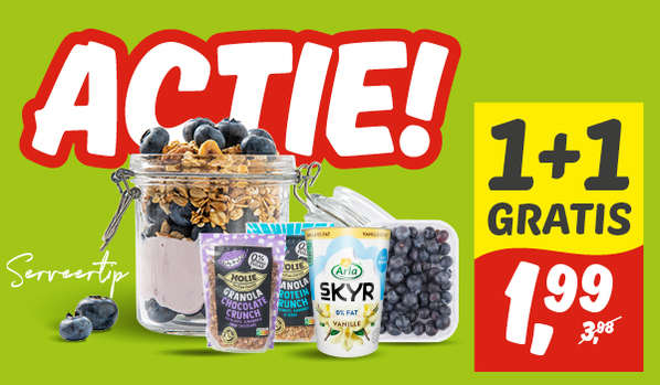 Arla Skyr, blauwe bessen of Holie Granola