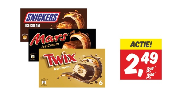 Snickers, Mars en Twix ijs