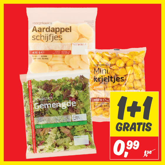 Gemengde sla, bistro krieltjes of aardappelschijfjes