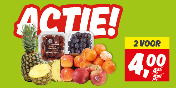 Actie fruit 2 voor 4,00