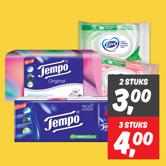 Edet vochtig toiletpapier of Tempo zakdoekjes of tissues