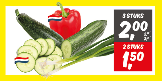 Hollandse komkommer, Hollandse rode paprika, courgette of bosui