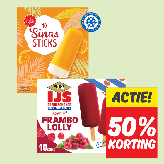 1 De Beste sinas sticks of De Friesche Koe frambo lolly