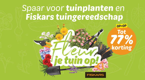 Spaar voor tuinplanten en Fiskars tuingereedschap