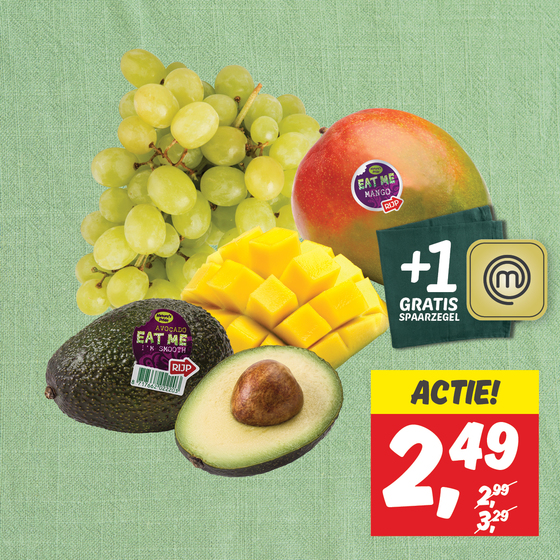 Eetrijpe mango of avocado of pitloze witte druiven