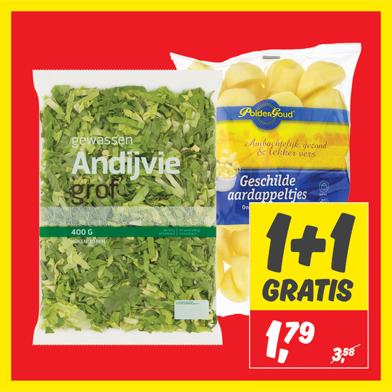 Andijvie grof of geschilde aardappeltjes