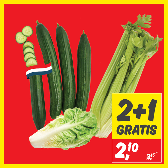 Hollandse komkommer, bleekselderij of mini romaine sla