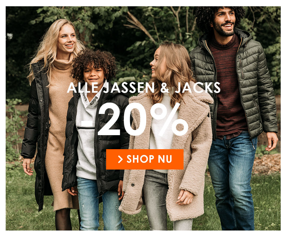 Alle jassen en jacks 20 procent korting