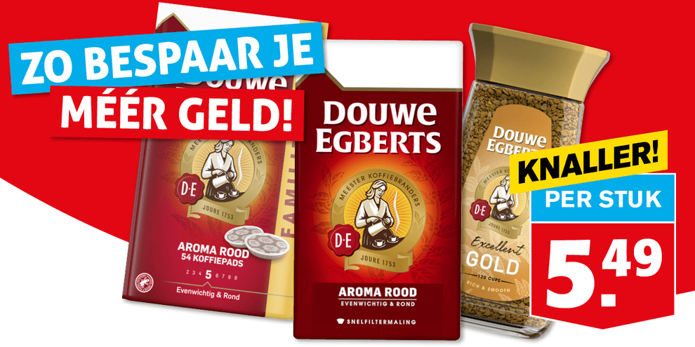 Douwe Egberts snelfilterkoffie, oploskoffie of koffiepads