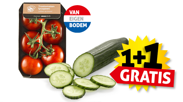 Komkommers of alle verpakte Hollandse tomaten