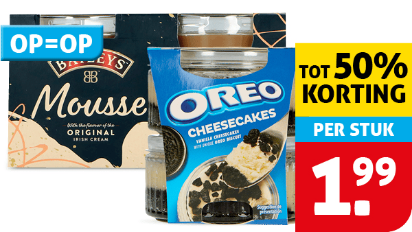 Oreo of Toblerone cheesecake, Bailey's of Côte d'Or mousse