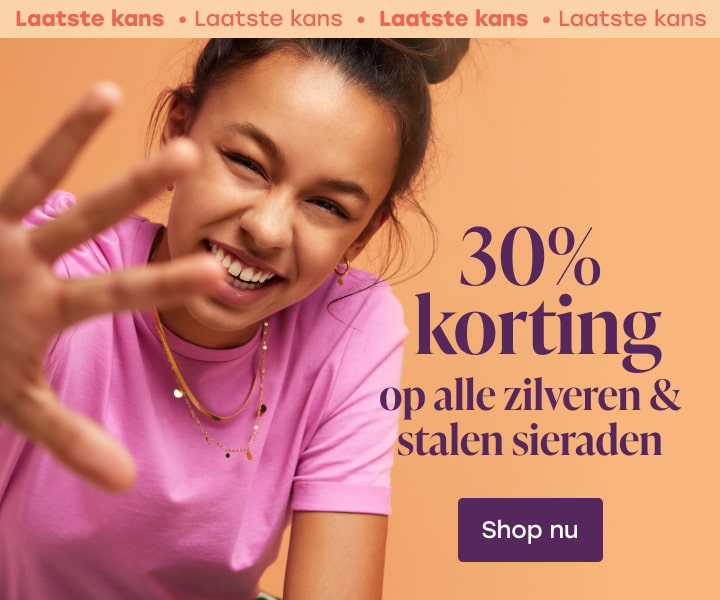 30% korting op alle zilveren en stalen sieraden