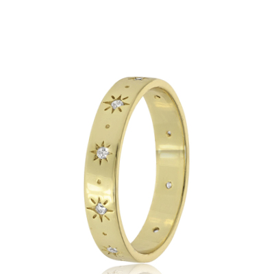 Zilveren goldplated ring galaxy sterren zirkonia