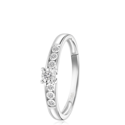 14 Karaat witgouden ring met 7 diamanten 0,05ct