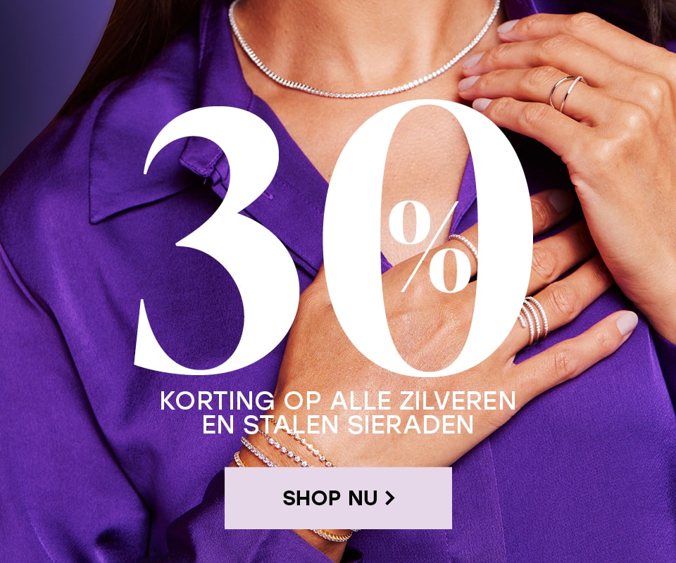 30% korting op alle zilveren en stalen sieraden