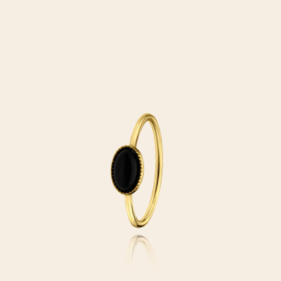 Stalen 18 karaat goldplated ring met zwarte agaat