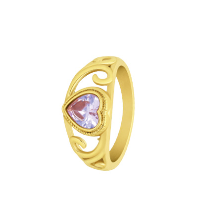 Stalen goldplated vintage ring met paarse hart