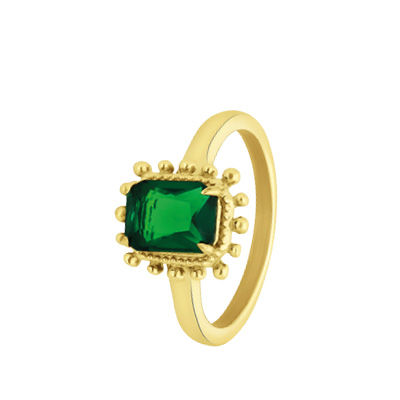 Stalen goldplated vintage ring vierkant groen