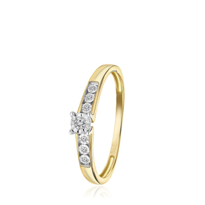 14 Karaat geelgouden ring met 7 diamanten 0,05ct