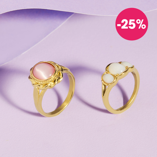 Stalen goldplated vintage ring met bloem roze