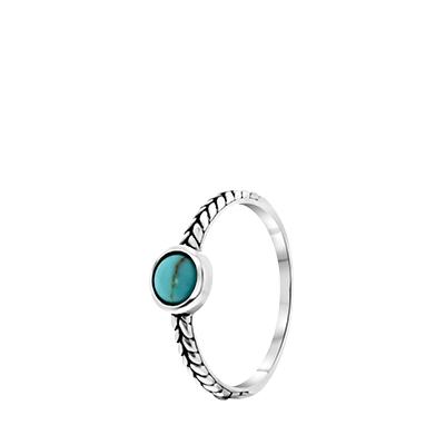 Zilveren ring turquoise rond bewerkt Bali