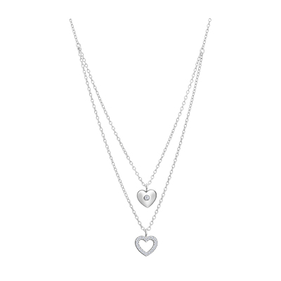 Zilveren layering ketting hart zirkonia