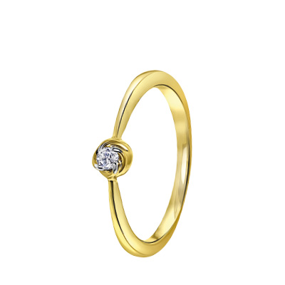 14 Karaat geelgouden ring met diamant 0,05ct