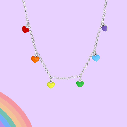 Zilveren kinderketting met bedels hart regenboog